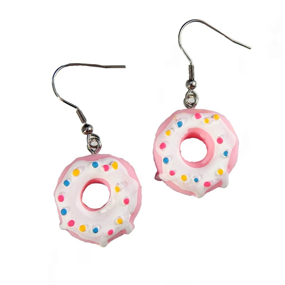 Pink Donut Unique Lovely Food Cake Earrings